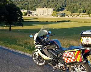 A Derbyshore Blood Bike near Chatsworth House in Derbyshire